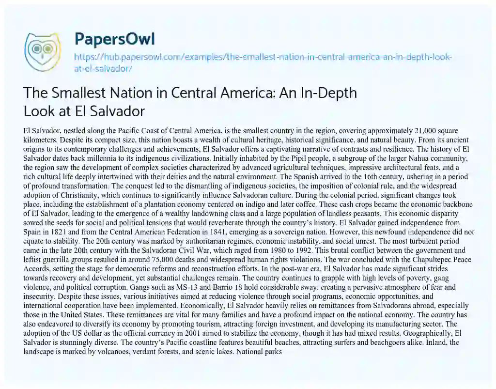 Essay on The Smallest Nation in Central America: An In-Depth Look at El Salvador