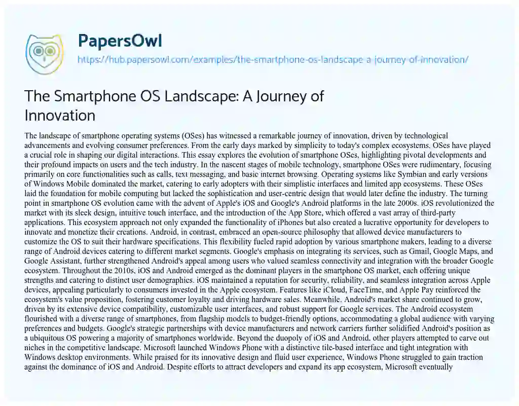 Essay on The Smartphone OS Landscape: A Journey of Innovation