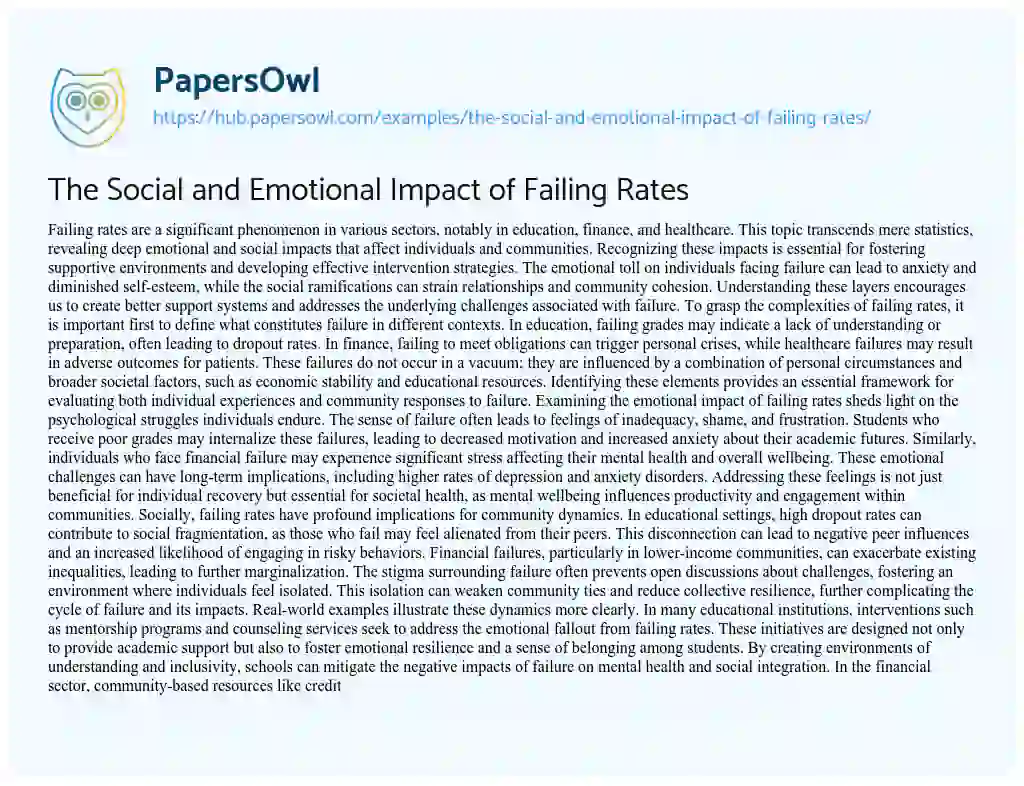 Essay on The Social and Emotional Impact of Failing Rates