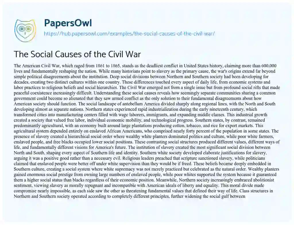 Essay on The Social Causes of the Civil War