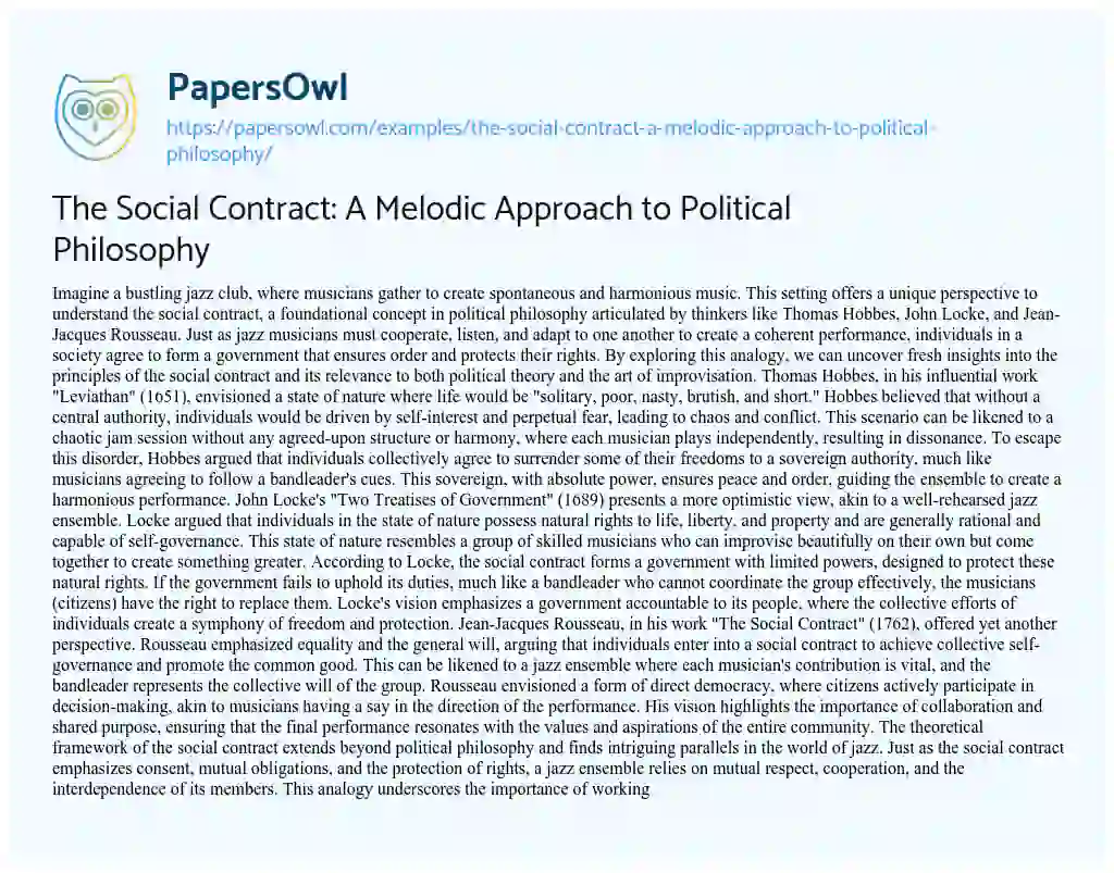 Essay on The Social Contract: A Melodic Approach to Political Philosophy