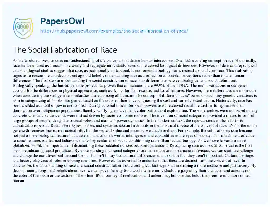 Essay on The Social Fabrication of Race