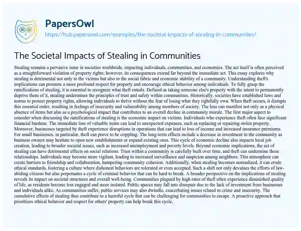 Essay on The Societal Impacts of Stealing in Communities