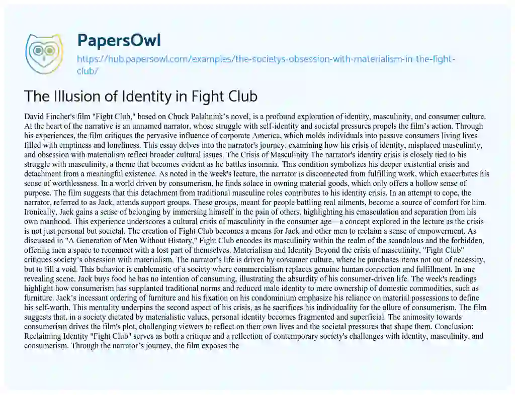 Essay on The Illusion of Identity in Fight Club