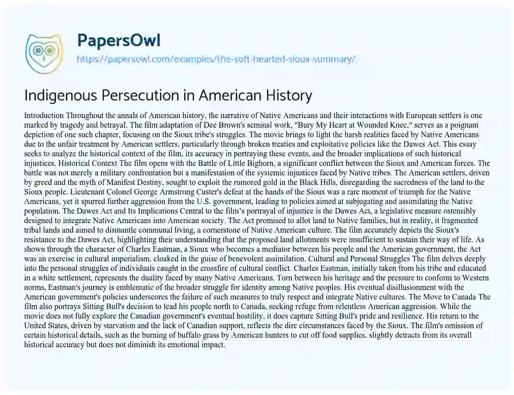 Essay on Indigenous Persecution in American History