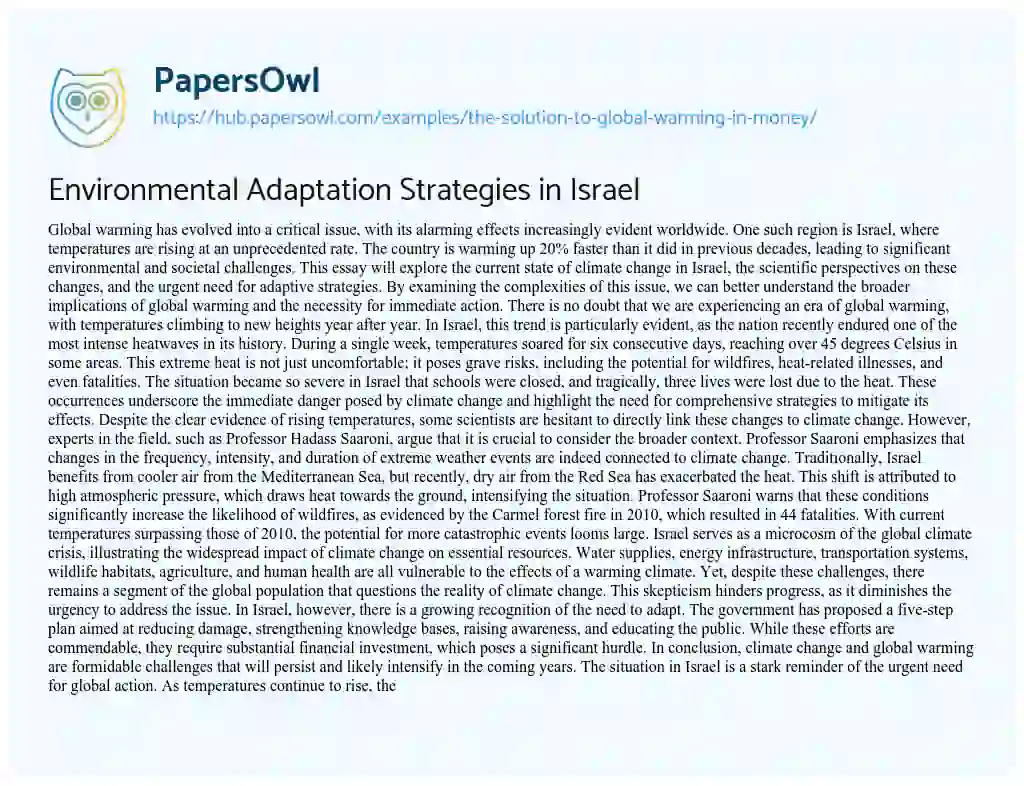Essay on Environmental Adaptation Strategies in Israel
