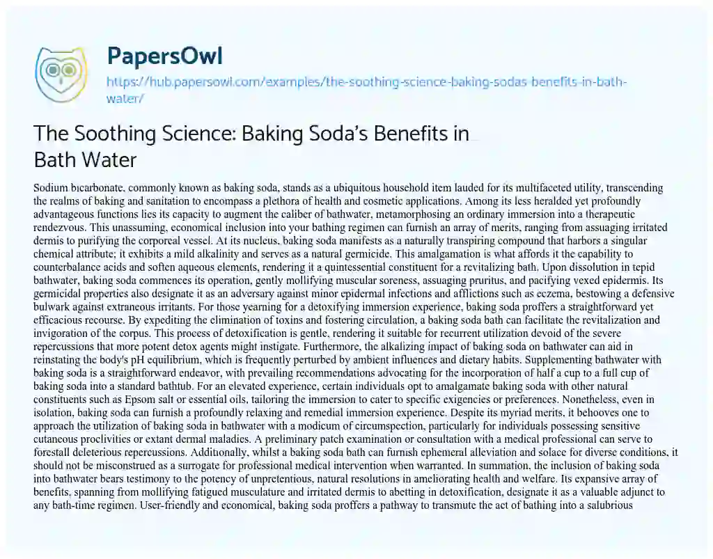 Essay on The Soothing Science: Baking Soda’s Benefits in Bath Water