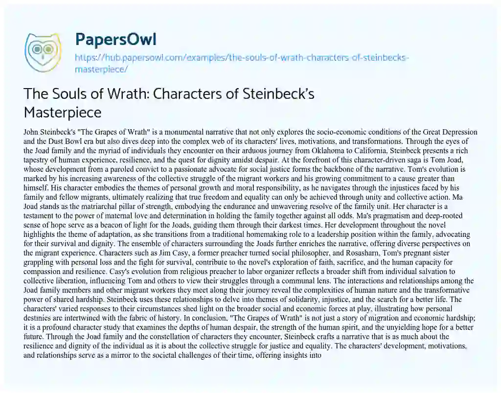 Essay on The Souls of Wrath: Characters of Steinbeck’s Masterpiece