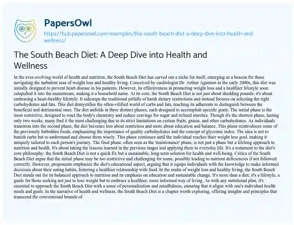 Essay on The South Beach Diet: A Deep Dive into Health and Wellness