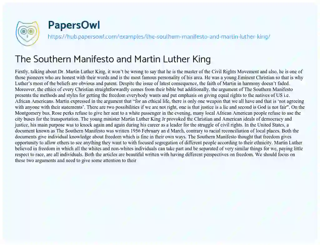 Essay on The Southern Manifesto and Martin Luther King