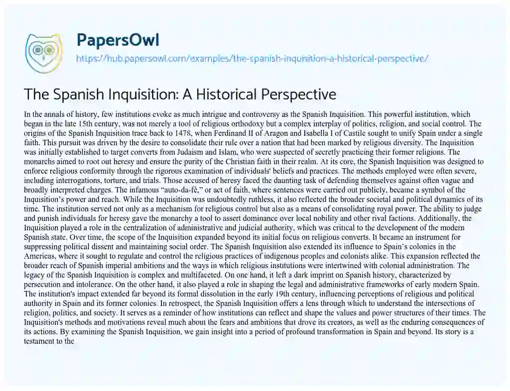 Essay on The Spanish Inquisition: A Historical Perspective