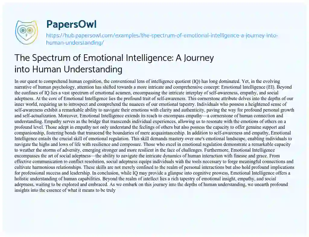 Essay on The Spectrum of Emotional Intelligence: A Journey into Human Understanding