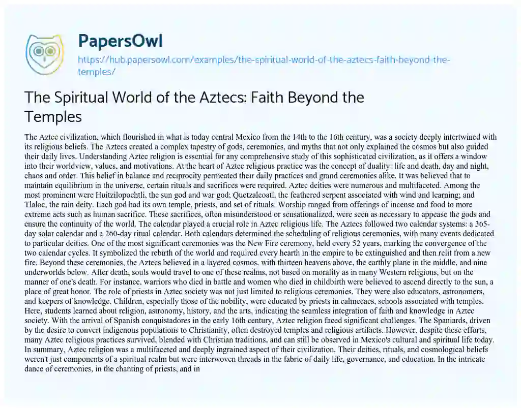 Essay on The Spiritual World of the Aztecs: Faith Beyond the Temples