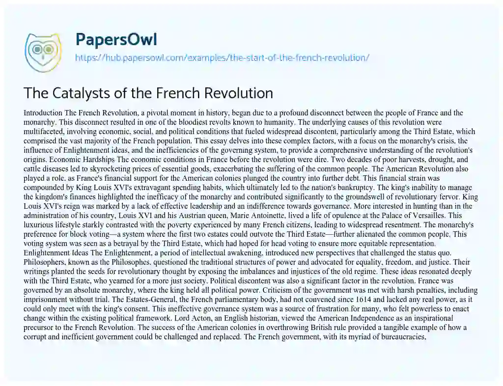 Essay on The Catalysts of the French Revolution