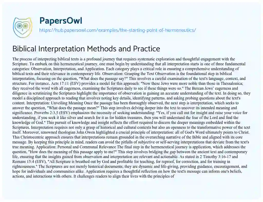 Essay on Biblical Interpretation Methods and Practice
