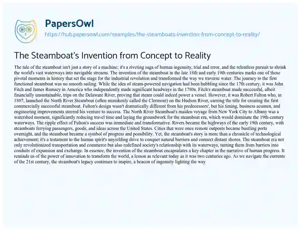 Essay on The Steamboat’s Invention from Concept to Reality
