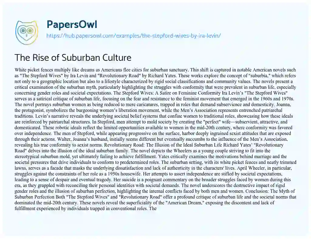 Essay on The Rise of Suburban Culture
