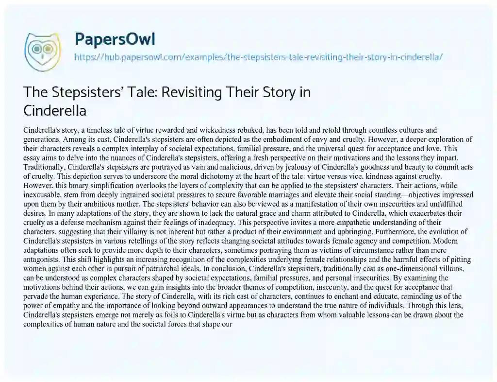 Essay on The Stepsisters’ Tale: Revisiting Their Story in Cinderella