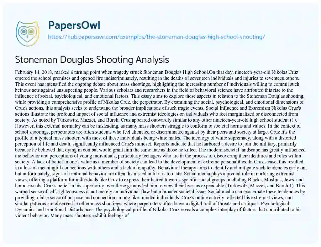 Essay on Stoneman Douglas Shooting Analysis