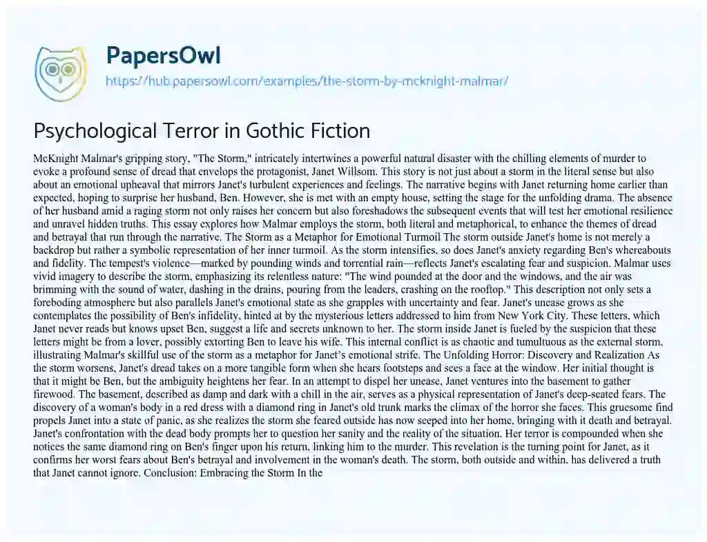 Essay on Psychological Terror in Gothic Fiction
