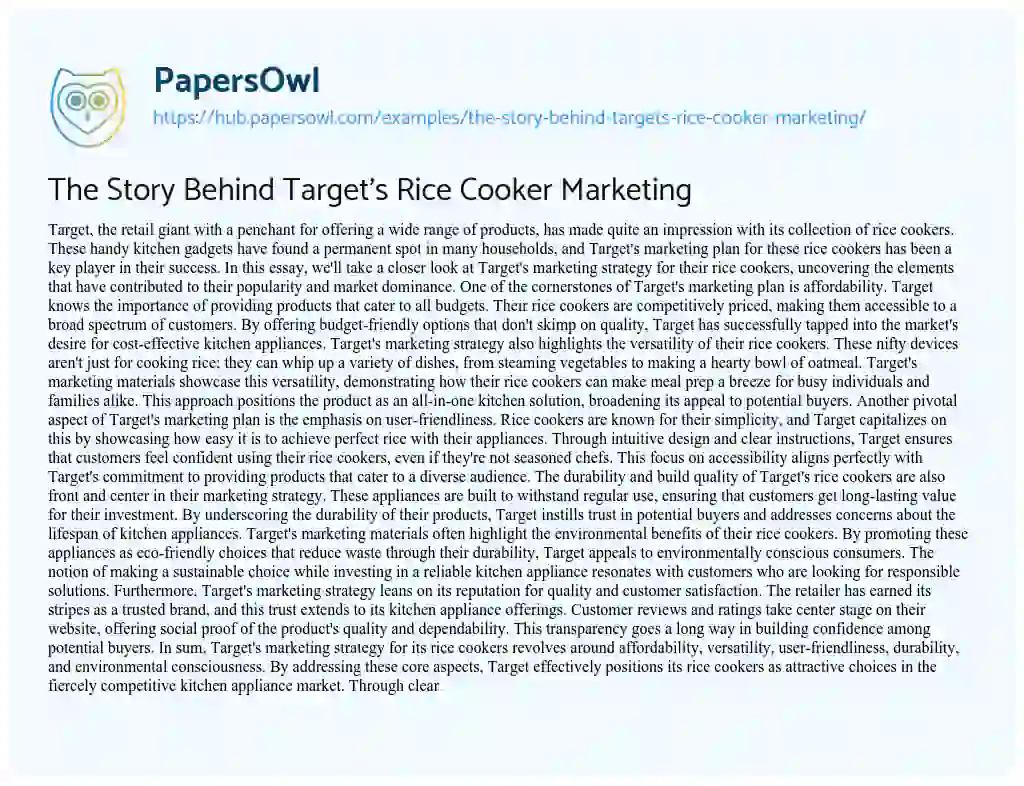Essay on The Story Behind Target’s Rice Cooker Marketing
