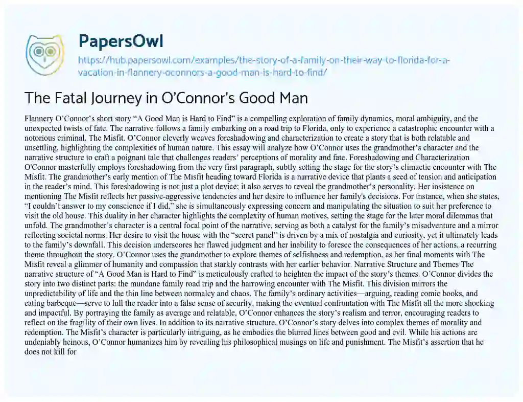 Essay on The Fatal Journey in O’Connor’s Good Man