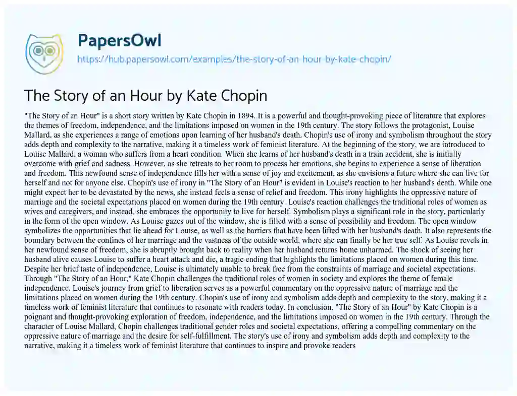 Essay on The Story of an Hour by Kate Chopin