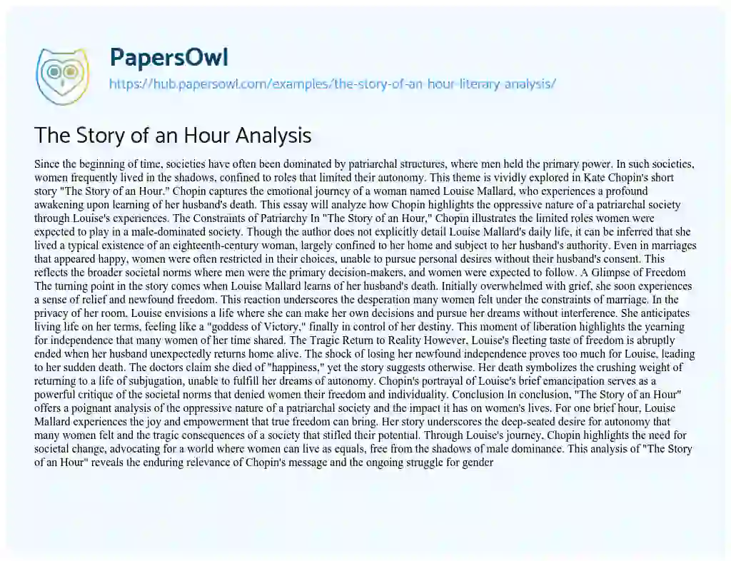 Essay on The Story of an Hour Analysis