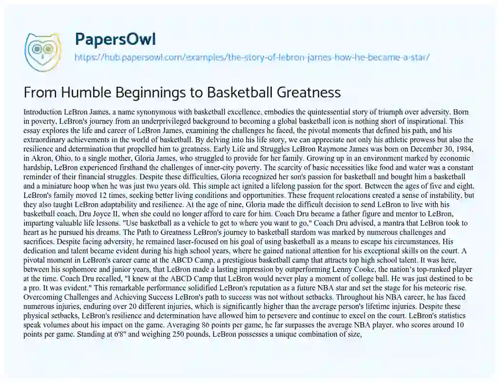 Essay on From Humble Beginnings to Basketball Greatness