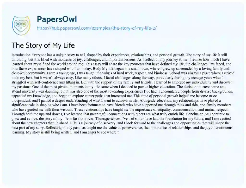 Essay on The Story of My Life