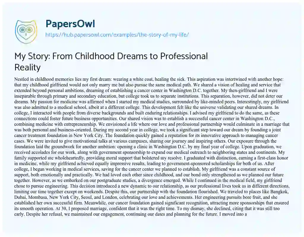 Essay on My Story: From Childhood Dreams to Professional Reality