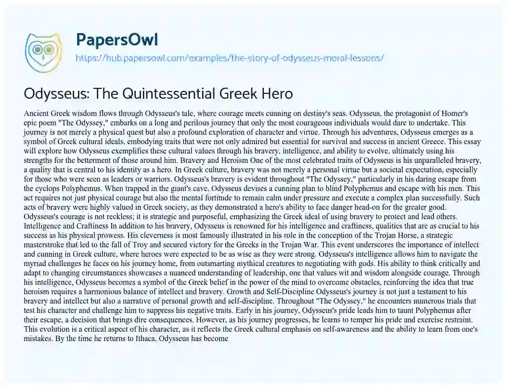 Essay on Odysseus: The Quintessential Greek Hero