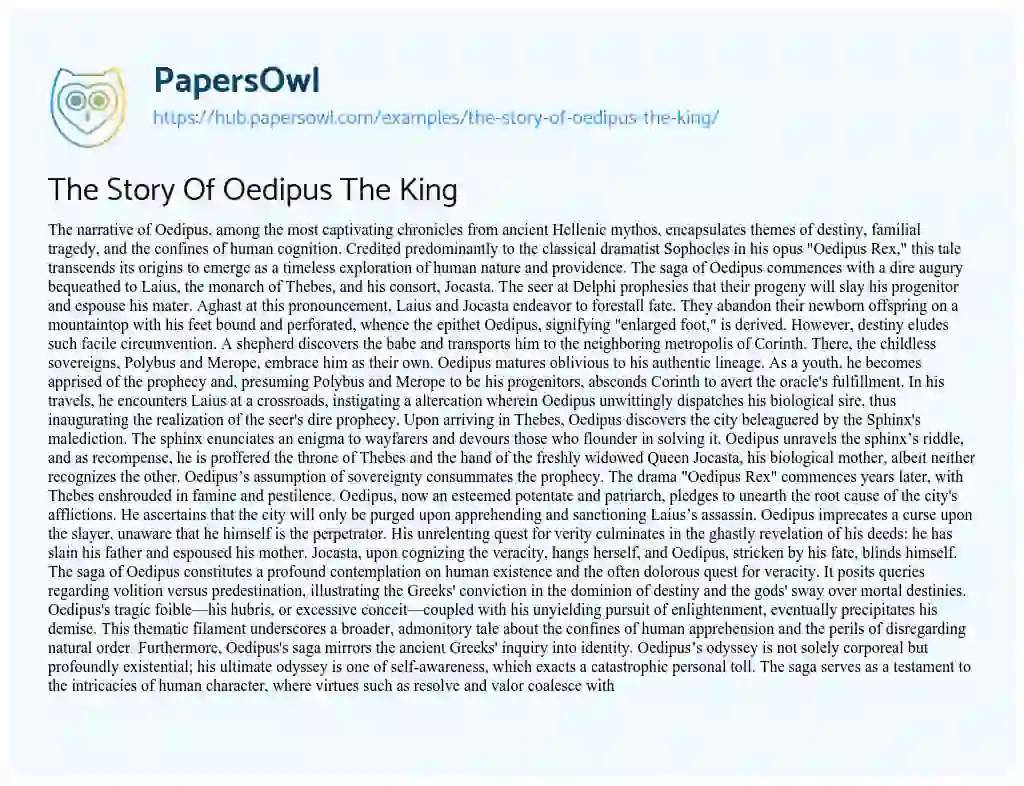 Essay on The Story Of Oedipus The King