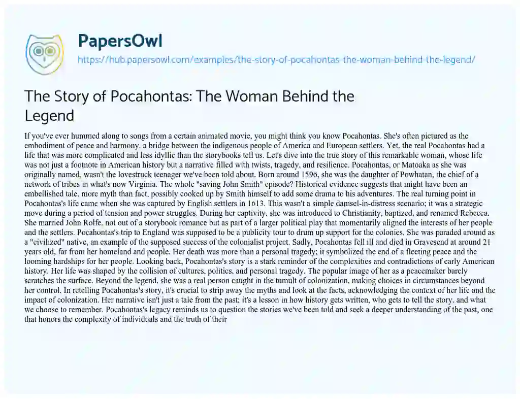 Essay on The Story of Pocahontas: The Woman Behind the Legend