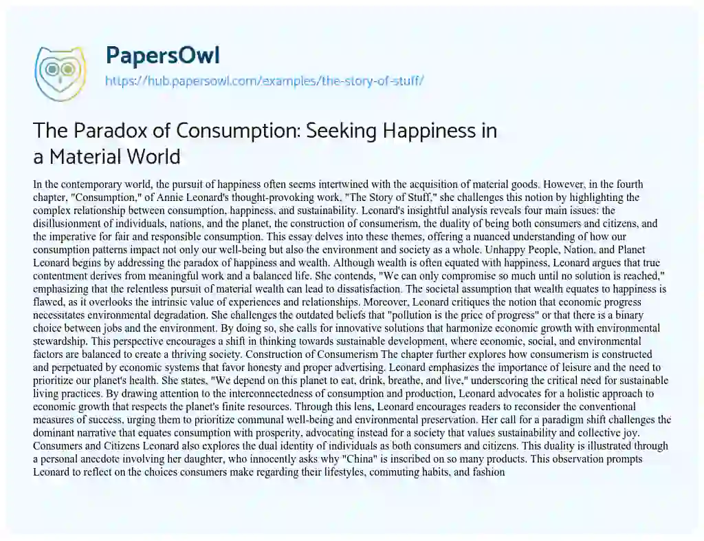 Essay on The Paradox of Consumption: Seeking Happiness in a Material World