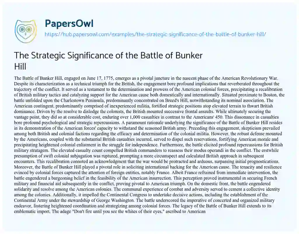 Essay on The Strategic Significance of the Battle of Bunker Hill
