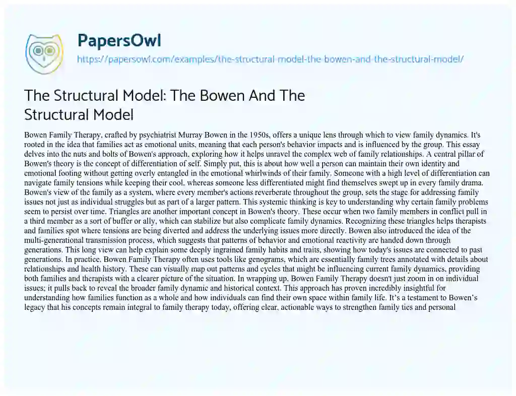 Essay on The Structural Model: The Bowen And The Structural Model