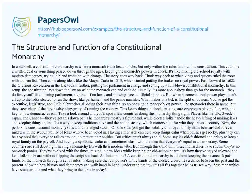 Essay on The Structure and Function of a Constitutional Monarchy