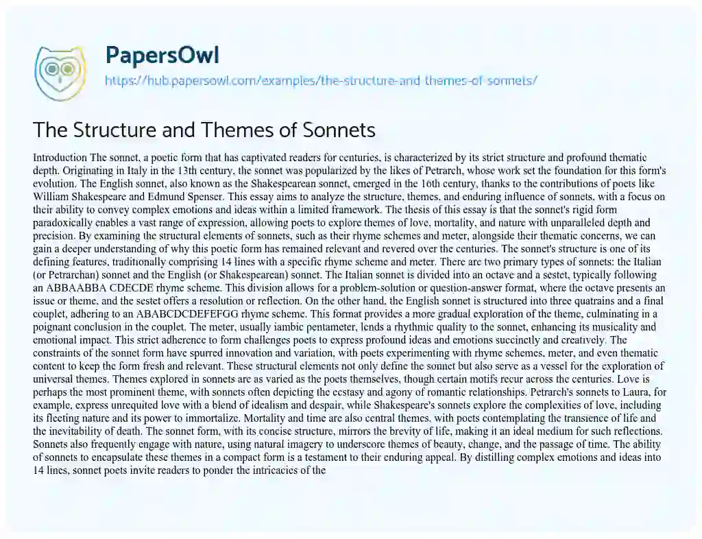 Essay on The Structure and Themes of Sonnets