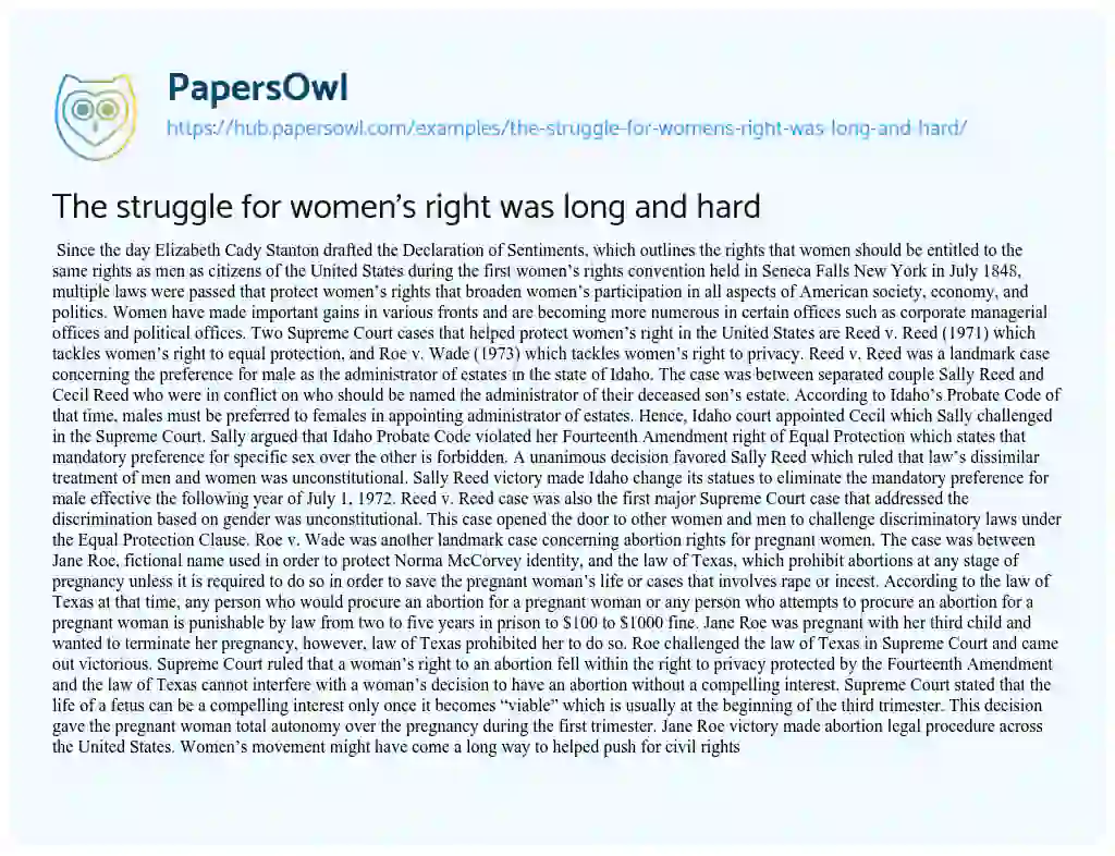 Essay on The struggle for women’s right was long and hard