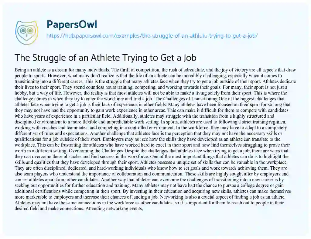 Essay on The Struggle of an Athlete Trying to Get a Job