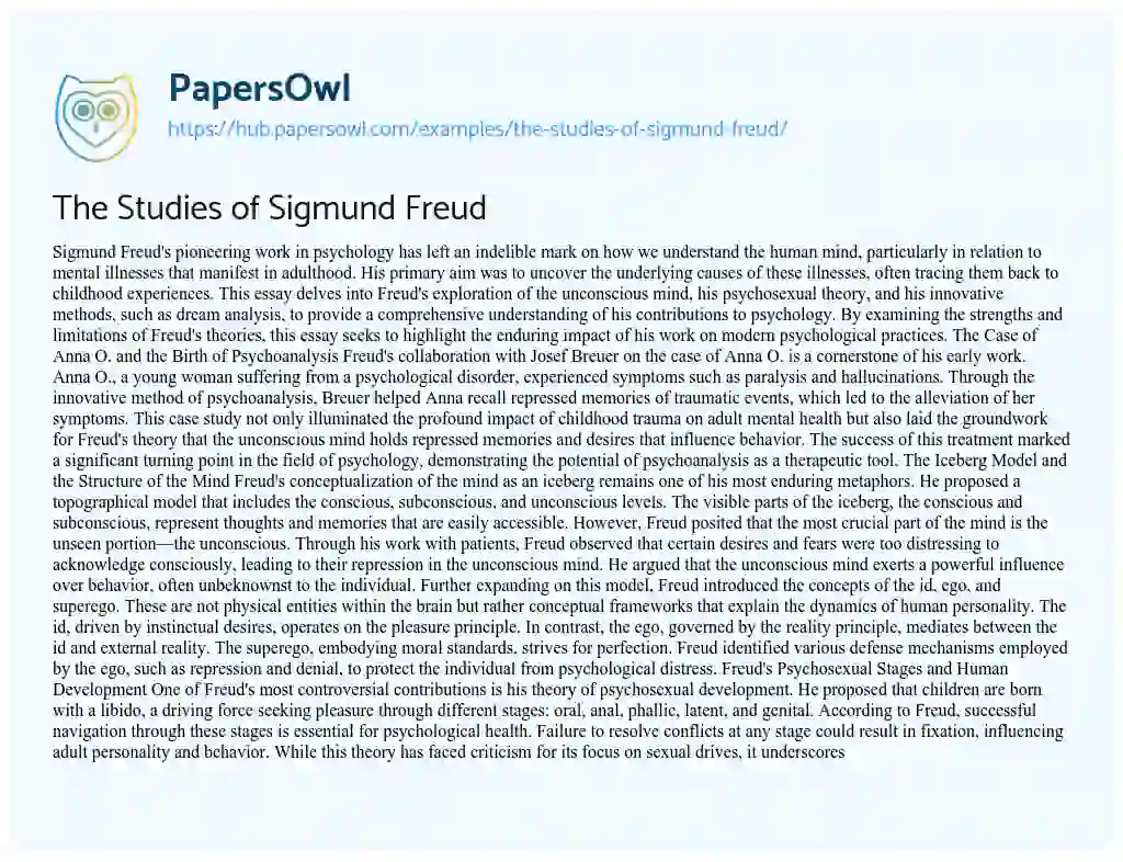 Essay on The Studies of Sigmund Freud