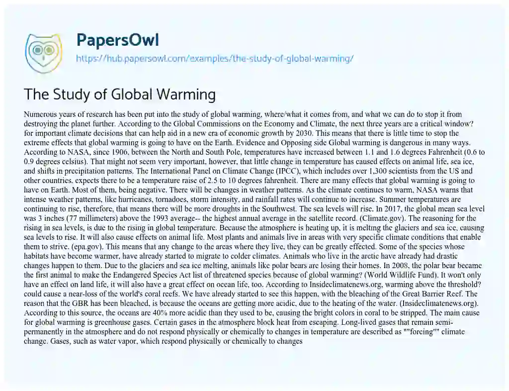 Essay on The Study of Global Warming