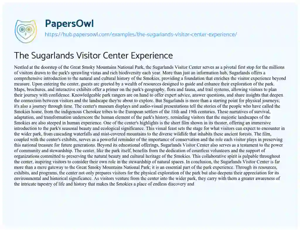 Essay on The Sugarlands Visitor Center Experience