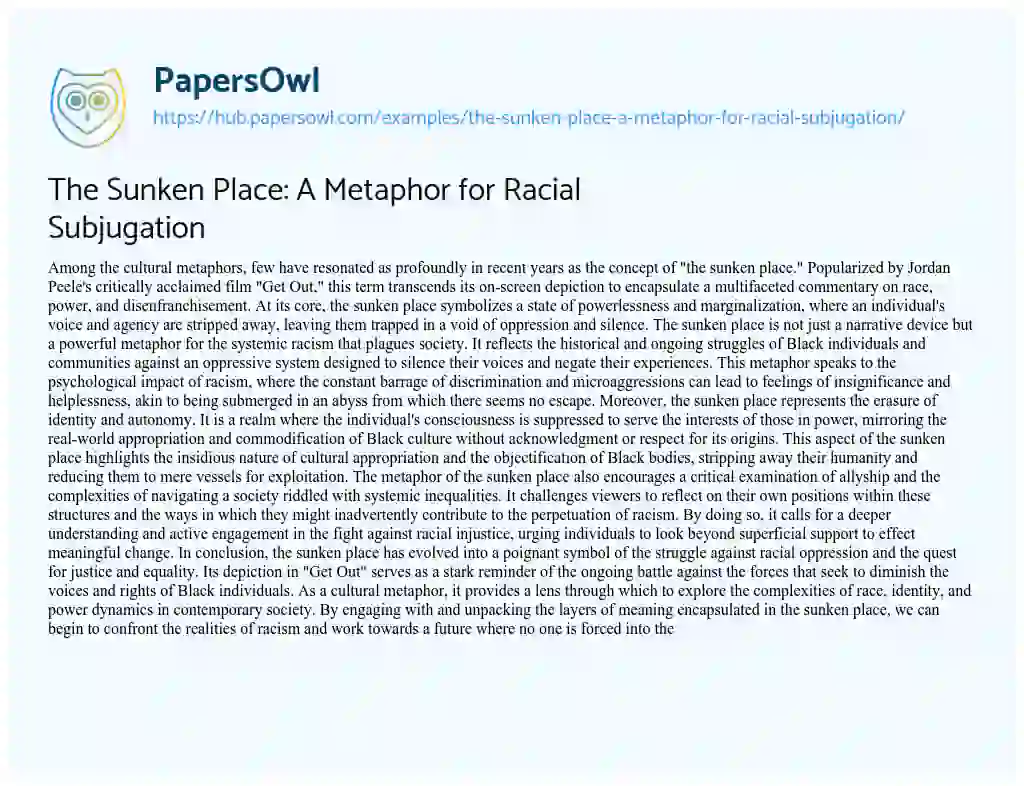 Essay on The Sunken Place: A Metaphor for Racial Subjugation