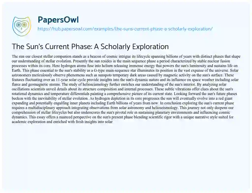 Essay on The Sun’s Current Phase: A Scholarly Exploration