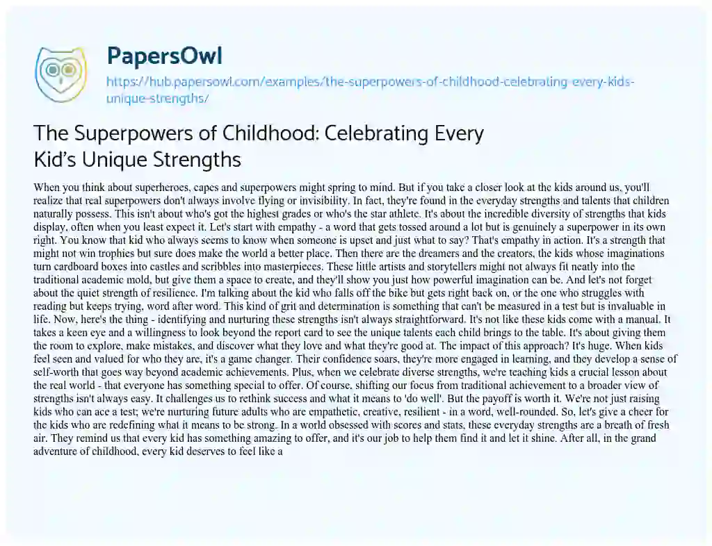 Essay on The Superpowers of Childhood: Celebrating Every Kid’s Unique Strengths