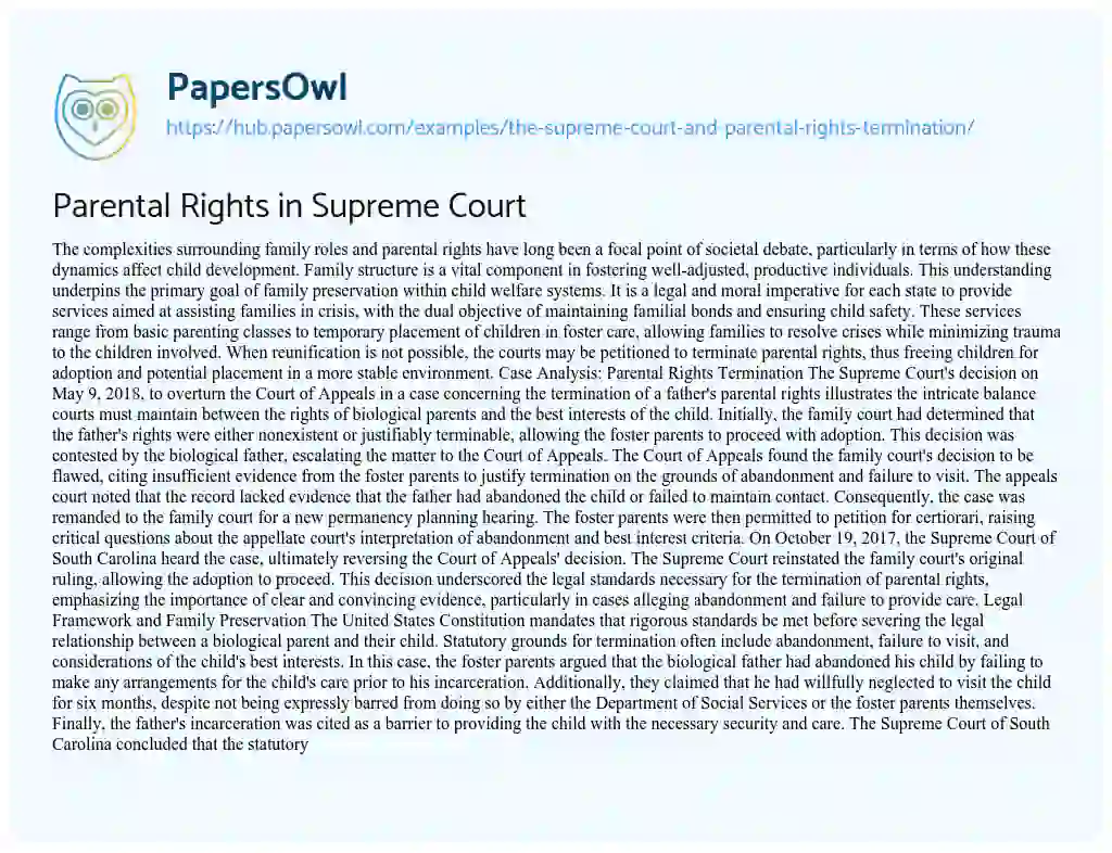 Essay on Parental Rights in Supreme Court