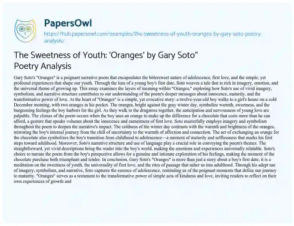 Essay on The Sweetness of Youth: ‘Oranges’ by Gary Soto” Poetry Analysis