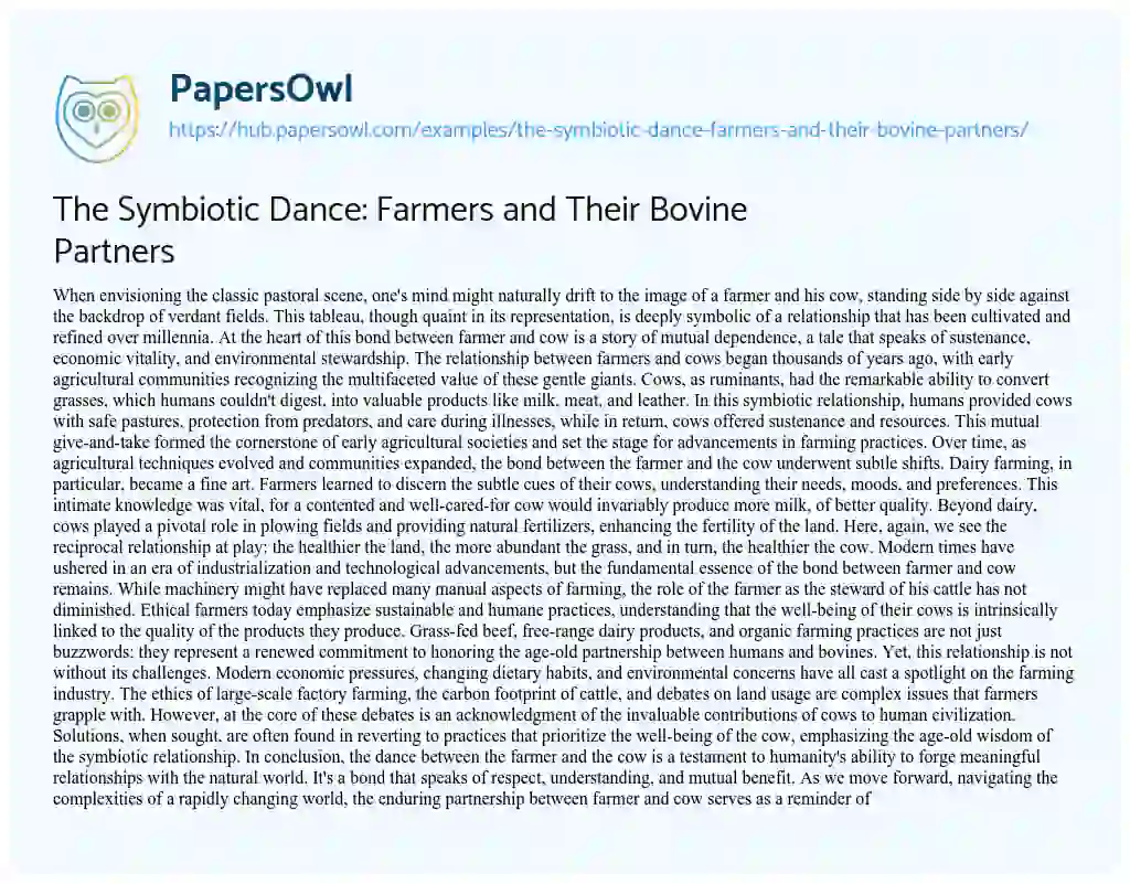 Essay on The Symbiotic Dance: Farmers and Their Bovine Partners